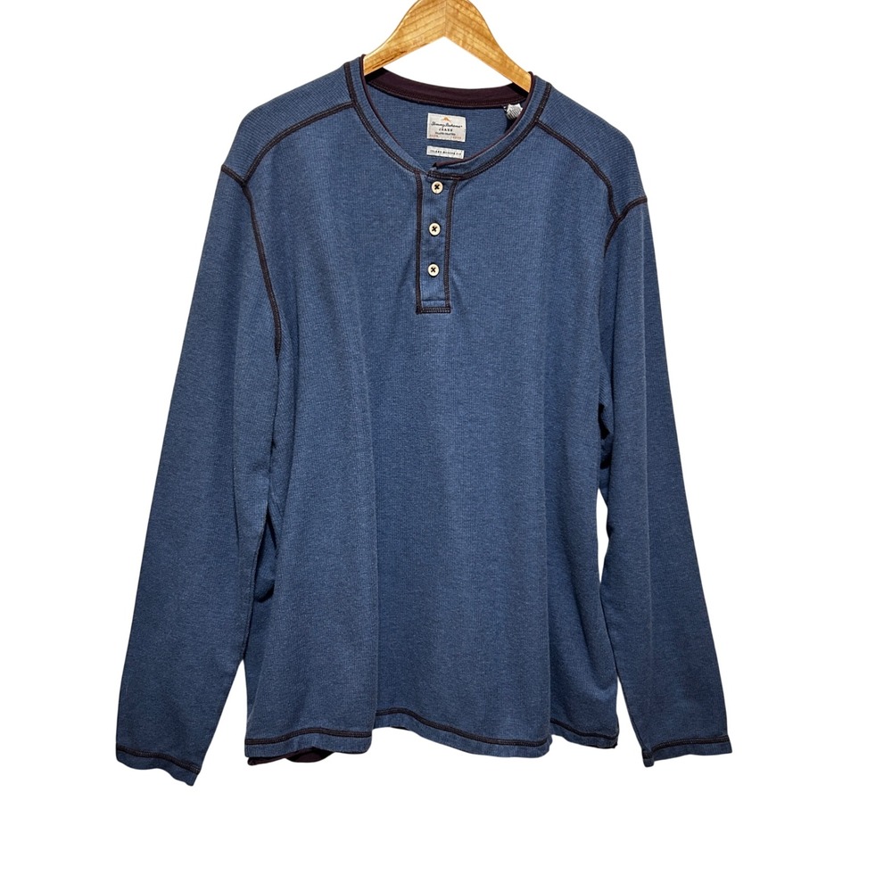 Tommy Bahama Mens Coastal Casual Henley XXL Blue Island Modern Fit Thermal